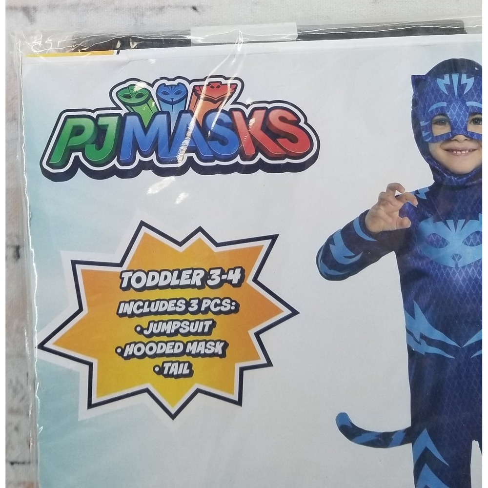PJ Masks Catboy Toddler 3T-4T Halloween Costume Blue Jumpsuit- Hooded Mask -Tail - Picture 2 of 4